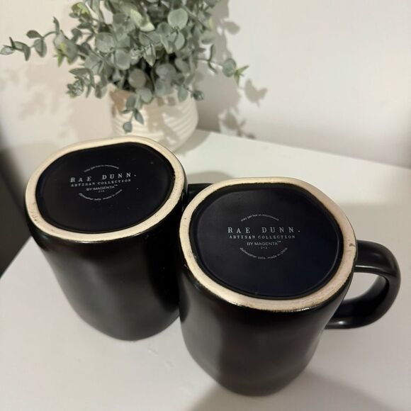 Rae Dunn Halloween "Boo! · Eek!” Black Mug Set • 16 oz Each • EUC - Picture 2 of 3